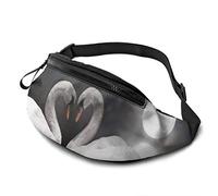 Riñonera para hombres y mujeres, romántica pareja de cisnes amor en la noche de la luna, casual, riñonera duradera con correa ajustable y agujero para auriculares para correr, senderismo, ciclismo,