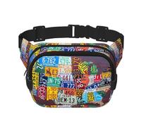 Riñonera para mujer con diseño de mapa de matrícula con correa ajustable para entrenamiento, correr, senderismo, riñonera cruzada, Black, Talla única