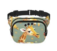 Riñonera para mujer con estampado de jirafas de dibujos animados salvajes con correa ajustable para entrenamiento, correr, senderismo, riñonera cruzada, Black, Talla única
