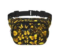 Riñonera para mujer con estampado de mariposas amarillas, para uso diario, viajes, al aire libre, correr, caza, para adultos, Negro -, Talla única
