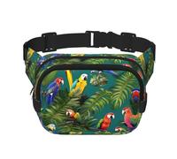 Riñonera para mujer con estampado de plantas tropicales y loros, riñonera para uso diario, viajes, al aire libre, correr, caza, para adultos, Negro -, Talla única