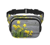 Riñonera para mujer con estampado de ramo de narcisos con correa ajustable para entrenamiento, correr, senderismo, riñonera cruzada, Black, Talla única