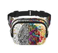 Riñonera para mujer con estampado de ventaja de cerebro izquierdo y derecho con correa ajustable para entrenamiento, correr, senderismo, riñonera cruzada, Black, Talla única