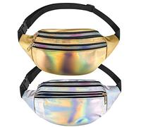 Riñonera para mujer, con purpurina, metálica, impermeable, ajustable, para niñas, mujeres, hombres, niños, fiestas, festivales, deportes, viajes al aire libre, dorado, plateado, oro y plata, talla