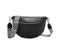 Riñonera para mujer, cruzada, correa ancha ajustable con cremallera, de piel, color negro, Black, 11.02 inches, Bolso cruzado para mujer