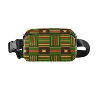 Riñonera para mujer, hombre, adolescente, impermeable, con correa ajustable, para compras, deportes, trabajo, African Textile Ethnic Green, 1 Size