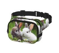 Riñonera para mujeres y hombres, dos pequeños conejos lindos con correas ajustables, bolsa de pecho, bolsa cruzada de viaje, color negro, talla única, Black, Talla única