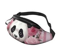 Riñonera para mujeres y hombres, mochila bandolera con diseño de panda y rosas y flores blancas a rayas con correa ajustable