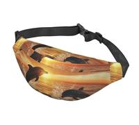 Riñonera para mujeres y hombres, riñonera ajustable, delfines saltando del agua al atardecer, bolsa cruzada para viajes, color negro, talla única, Black, Talla única