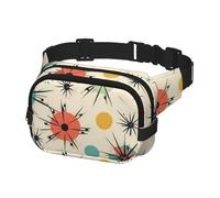 Riñonera para mujeres y hombres, riñonera con diseño retro de estrellas atómicas, con correas ajustables, bolsa de pecho, bolsa de viaje, bolso cruzado, negro, talla única, Black, Talla única