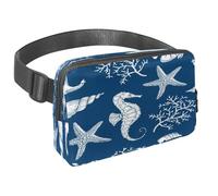 Riñonera para mujeres y hombres, riñonera para exteriores, riñonera delgada para correr, caminar, trotar, senderismo, viajes, entrenamiento, caballito de mar, estrella de mar, coral sobre azul,