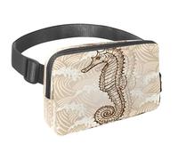 Riñonera para mujeres y hombres, riñonera para exteriores, riñonera delgada para correr, caminar, trotar, senderismo, viajes, entrenamiento, caballito de mar sobre fondo de olas, multicolor,