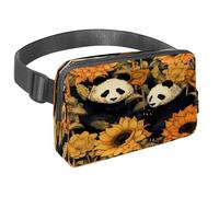 Riñonera para mujeres y hombres, riñonera para exteriores, riñonera delgada para correr, caminar, trotar, senderismo, viajes, entrenamiento, dos pandas se sientan entre girasol, multicolor,