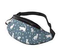 Riñonera Pata De Gato Blanco Unisex Riñoneras De Cintura con Agujero De Auriculares,Ajustable Riñonera Deportiva para Actividades Marcha Bici 14X35Cm