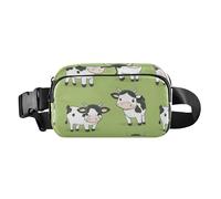 Riñonera pequeña antirrobo con diseño de oso de dibujos animados, color blanco, para mujeres y hombres, Dibujos animados linda vaca verde salvia, 1 size