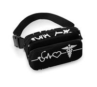 Riñonera pequeña con decoración de Moda, con Correa Ajustable para Exteriores, Entrenamiento, Viajes y Estilo Casual. Corazón de Amor, latidos en Blanco y Negro.