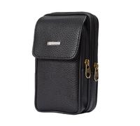 Riñonera pequeña de Cuero for Hombre, riñonera Color Liso, Informal, Negocios, Deportiva Viaje for, for teléfono(Black Vertical-01)