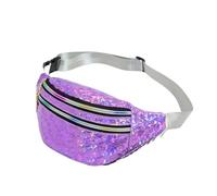 Riñonera Plateada con Lentejuelas for Mujer, riñonera Dorada Brillante, Bolso for el Pecho for Hombre, riñonera for Correr, Bolsillo Impermeable, Bolso de Viaje Deportivo(Purple)