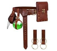 Riñonera renacentista medieval vikinga pirata, bolsa de piel, juego de botella de poción, falda, senderismo, Halloween, cosplay, accesorio para disfraz, Brown-Bottle 2Pouch, Belt Pouch