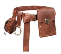 Riñonera renacentista, monedero, falda, conjunto de senderismo, disfraz de festival medieval, accesorios de Halloween, riñonera casual, 2 bolsas, color marrón, 7"W x 4.5"H x 1"D, Riñonera renacentista