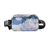 Riñonera retro con diseño de peonías moradas azules, para mujeres, hombres, adolescentes, bolsa de viaje esencial con correa ajustable para compras, deportes y trabajo, Retro Purple Peonies Blue, 1