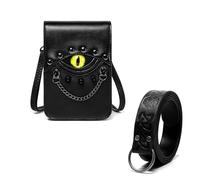 Riñonera retro steampunk, bolsa cruzada de cuero con remaches, mini riñonera, estilo gótico, ojo de dragón, vintage, para hombres y mujeres, Black, Steampunk, retro