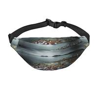 Riñonera, riñonera cruzada, bolsa de cinturón para viajes, correr, para hombres y mujeres, banco solitario atardecer, Piedra de playa, Talla única, Mochila casual