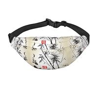 Riñonera, riñonera cruzada, bolsa de cinturón para viajes, correr, para hombres y mujeres, cascada de montaña, Pescado pájaro y hojas de bambú pintura, Talla única, Mochila casual