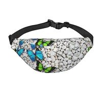Riñonera, riñonera cruzada, bolsa de cinturón para viajes, correr, para hombres y mujeres, club de golf y yate, Mariposa Azul Verde Mariposa Y Piedra, Talla única, Mochila casual