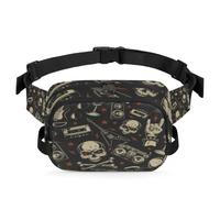 Riñonera Rock Roll con diseño de calavera, multifunción, para viajes, deportes, correr, diseño de calavera punk, riñonera, bolsa de cinturón para mujeres, hombres, niñas y niños, color, XL,