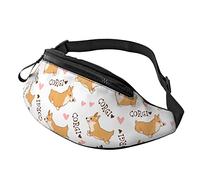 Riñonera Running Corgi De Dibujos Animados Lindo Unisex Bolso De Cintura Multifuncional,Moda Bolsos Bandolera para Deporte Bici Viajar 14X35Cm
