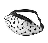 Riñonera Running Hueso De Pez Pata De Gato Unisex Riñonera De Marcha con Agujero De Auriculares,Ligera Bolso De Cintura para Aptitud Senderismo Pasear A Perros 14X35Cm