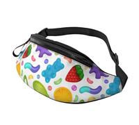 Riñonera Running Patrón De Caramelos Gomosos Unisex Bolso De Cintura Con Agujero De Auriculares Riñoneras Mujer Para Mujer Bici Viajar 14X35Cm