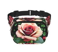 Riñonera rústica con cremallera con diseño de rosas y correa ajustable para correr, ciclismo, Black, Talla única