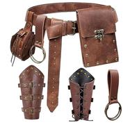 Riñonera steampunk con bolsa para teléfono, riñonera medieval de cuero para disfraz de cosplay renacentista, cinturón ajustable, riñonera unisex, Brown, Talla única