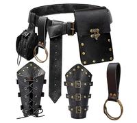 Riñonera steampunk con bolsa para teléfono, riñonera medieval de cuero para disfraz de cosplay renacentista, cinturón ajustable, riñonera unisex, negro, Talla única