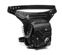 Riñonera Steampunk, mochila gótica para motocicleta, bolsa de hombro cruzada ajustable, de piel sintética, cintura con cintura, negro, Talla única