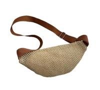 Riñonera tejida multiusos con pajilla para mujer, bolsa cruzada de playa, con cremallera, para salidas y vacaciones, Brown