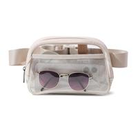 Riñonera transparente aprobada por el estadio, pequeña riñonera de cuero transparente con correa ajustable para conciertos, eventos deportivos, bolsos cruzados para hombres y mujeres, Beige, 8.2 x 2.5