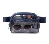 Riñonera transparente aprobada por el estadio, pequeña riñonera de cuero transparente con correa ajustable para conciertos, eventos deportivos, bolsos cruzados para hombres y mujeres, Azul, 8.2 x 2.5