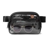 Riñonera transparente aprobada por el estadio, pequeña riñonera de cuero transparente con correa ajustable para conciertos, eventos deportivos, bolsos cruzados para hombres y mujeres, Negro, 8.2 x 5.9