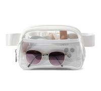 Riñonera transparente aprobada por el estadio, pequeña riñonera de cuero transparente con correa ajustable para conciertos, eventos deportivos, bolsos cruzados para hombres y mujeres, Blanco, 8.2