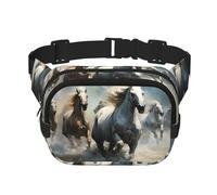 Riñonera unisex con diseño de caballos corriendo salvajes en el río, bolsa de mensajero deportiva de viaje unisex