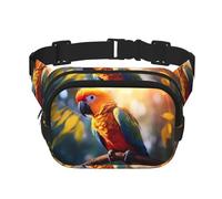 Riñonera unisex con estampado de loro en una rama, bolsa de mensajero unisex, riñonera de viaje de moda, color negro, talla única