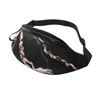 Riñonera unisex con estampado de mármol negro y oro rosa, accesorio de viaje para gafas de sol, carteras, pasaportes y llaves