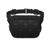 Riñonera unisex cuadrada de doble capa con estampado de calavera gótica, accesorio de viaje para entrenamiento, color negro, talla única, NEGRO, One Size