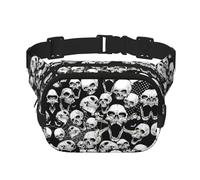 Riñonera unisex cuadrada de doble capa con estampado de fondo de calavera, Negro -, Talla única