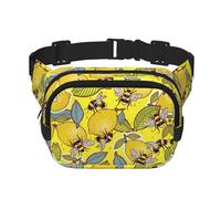 Riñonera unisex cuadrada de doble capa con estampado de limón amarillo y abeja, Negro -, Talla única