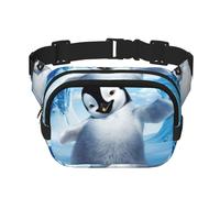 Riñonera unisex cuadrada de doble capa con estampado de pingüinos lindos que toman fotos, accesorio de viaje y entrenamiento, color negro, talla única, NEGRO, One Size