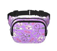 Riñonera unisex cuadrada de doble capa con estampado morado para enfermera, riñonera cruzada de moda para viajes y entrenamientos, Negro -, Talla única